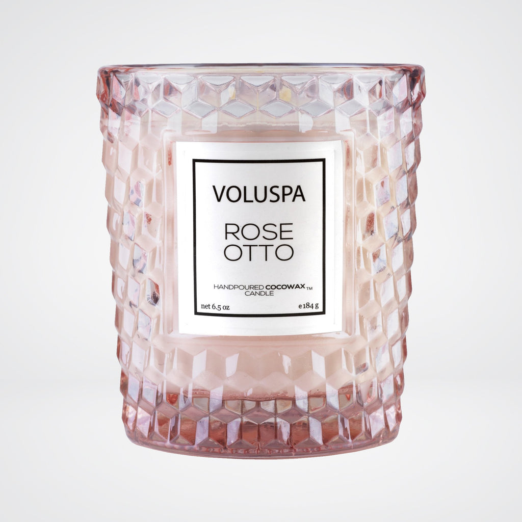 Classic Textured Glass Candle in Rose Otto