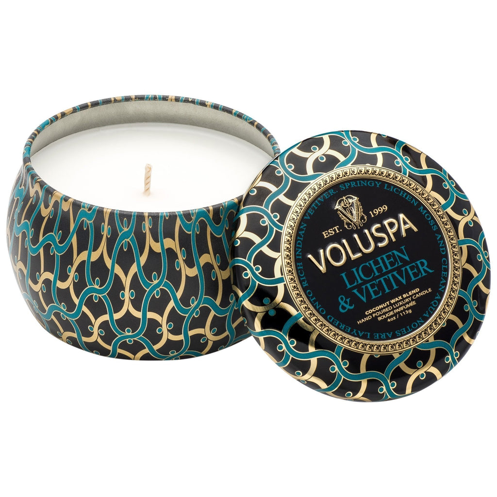 Petite Decorative Tin Candle in Lichen & Vetiver design by Voluspa