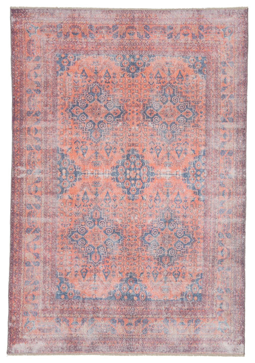 Menowin Medallion Blue & Orange Area Rug