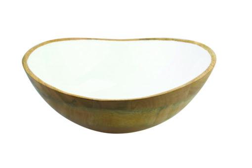 Mango Wood & White Enamel Bowl, Large