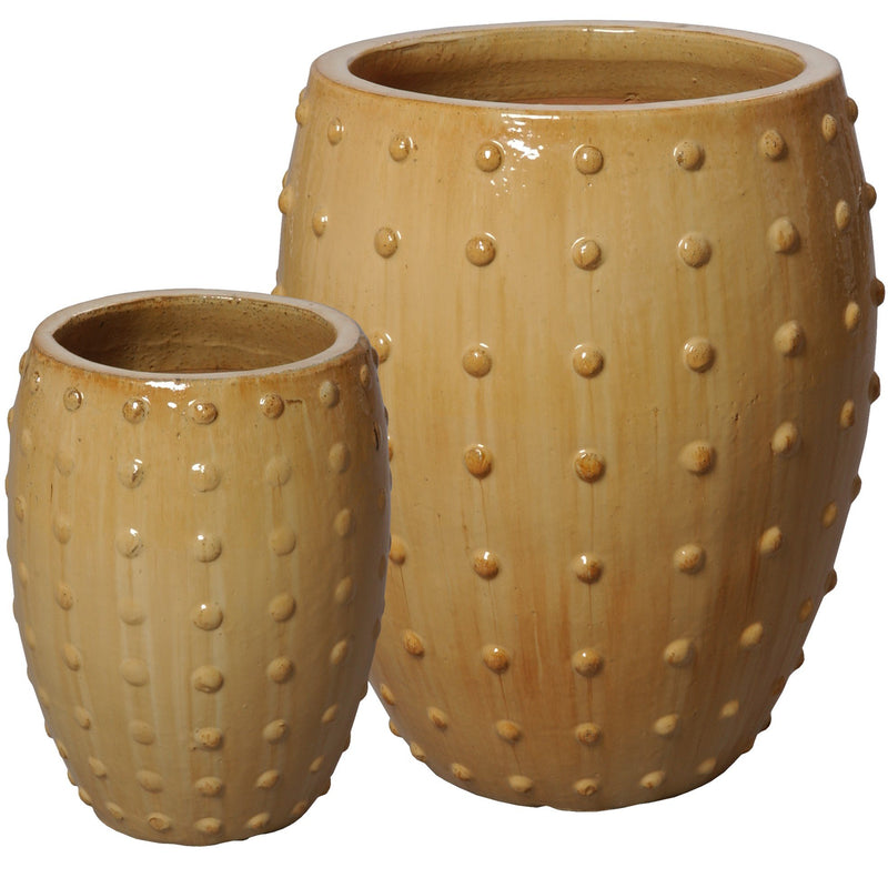 Set Of 2 Round Stud Pots In Cappuccino