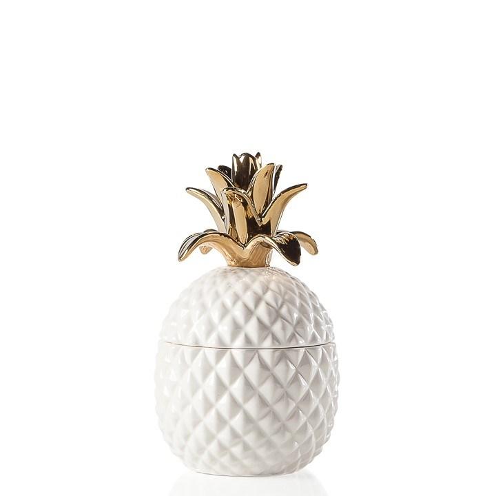 Pineapple Gold Crown White Ceramic Canister