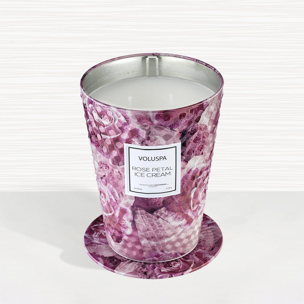 2 Wick Tin Table Candle in Rose Petal Ice Cream