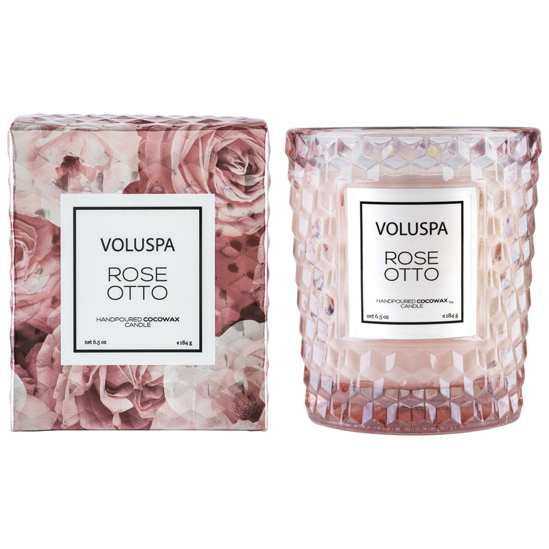 Classic Textured Glass Candle in Rose Otto design by Voluspa