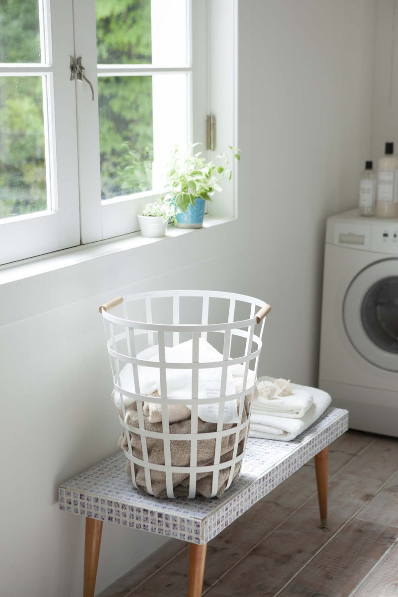 Tosca Round Laundry Basket in White design by Yamazaki