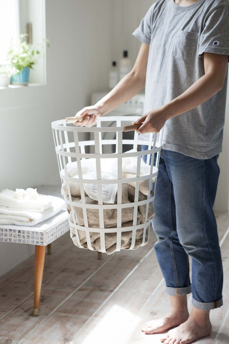 Tosca Round Laundry Basket in White design by Yamazaki