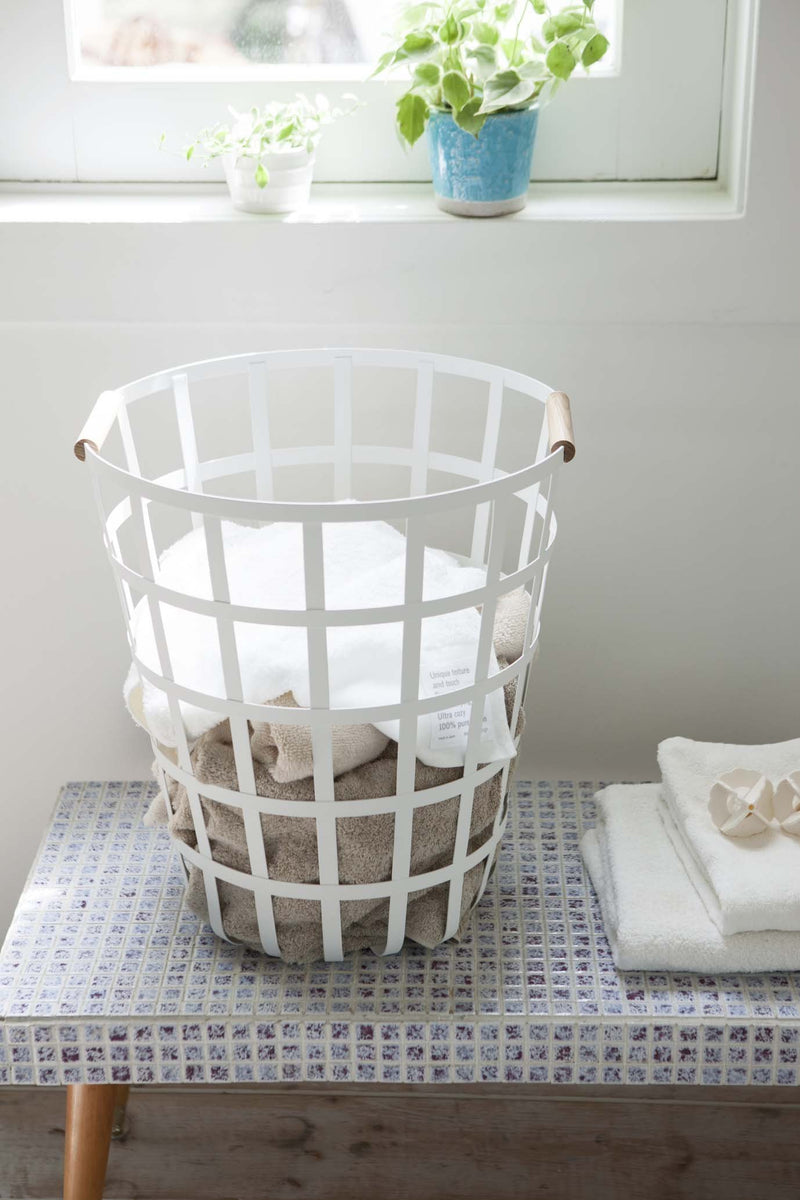 Tosca Round Laundry Basket in White design by Yamazaki