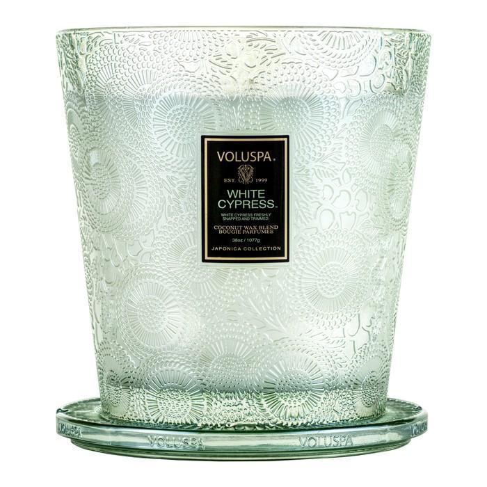 3 Wick Hearth Glass Candle in White Cypress