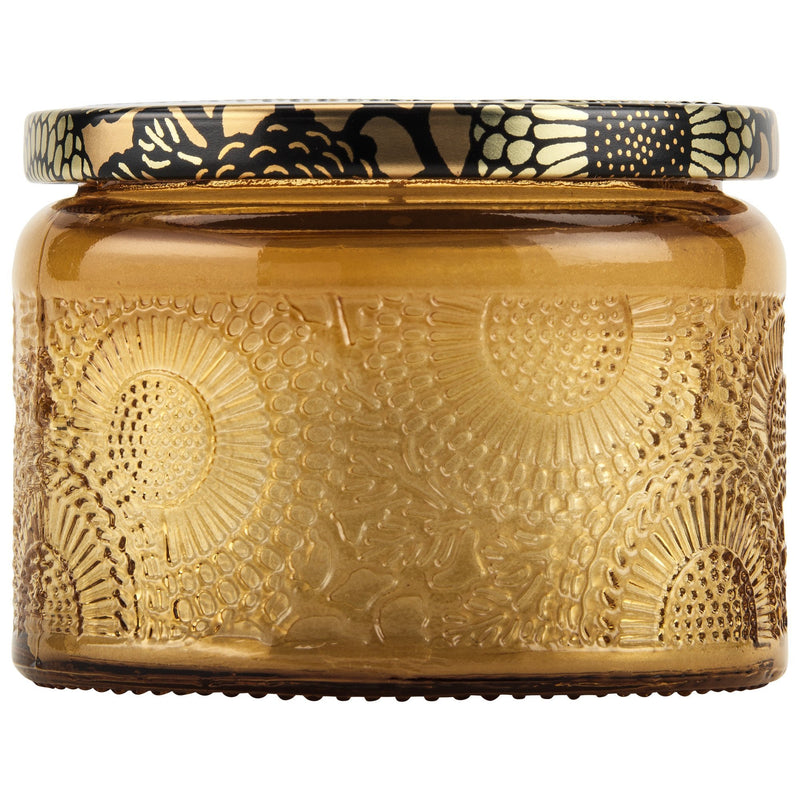 Petite Embossed Glass Jar Candle in Baltic Amber design by Voluspa