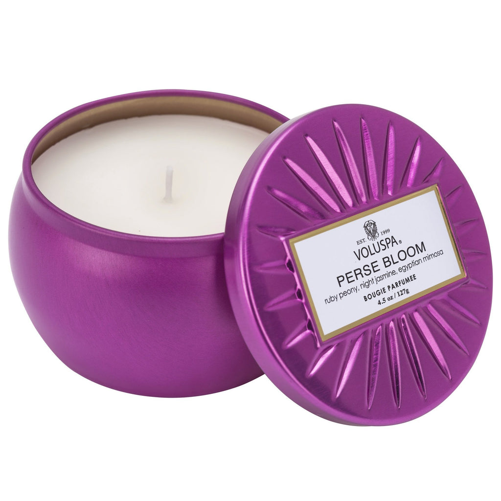 Petite Decorative Tin Candle in Perse Bloom design by Voluspa