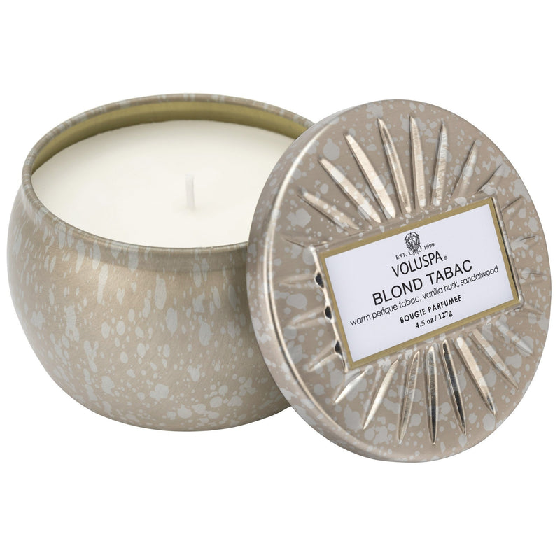 Petite Decorative Tin Candle in Blond Tabac design by Voluspa