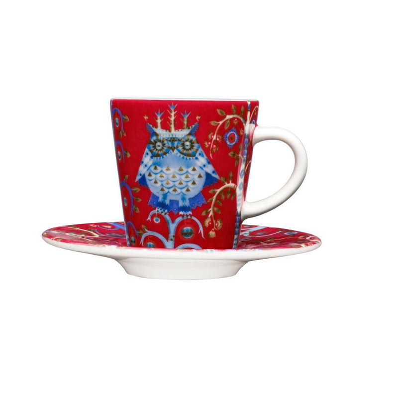 Taika Red Mugs & Saucer