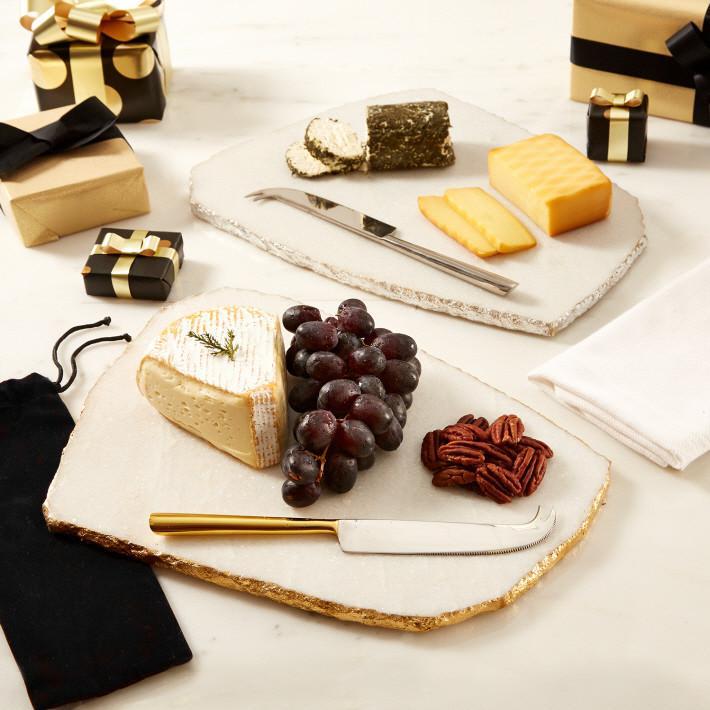 White Marble Cheese Plate with Knife by Two's Company