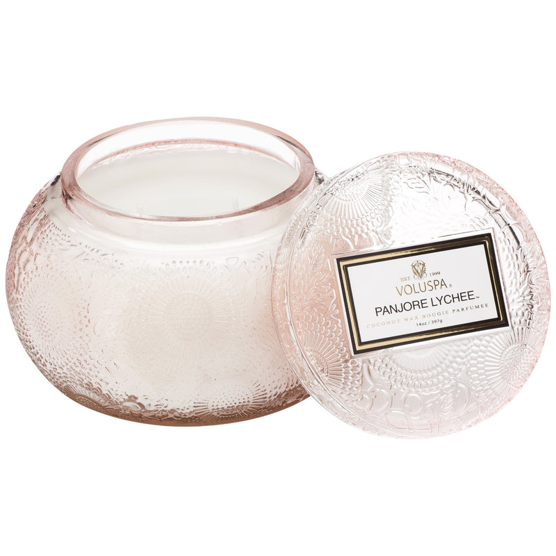 Chawan Bowl 2 Wick Embossed Glass Candle in Mokara design by Voluspa