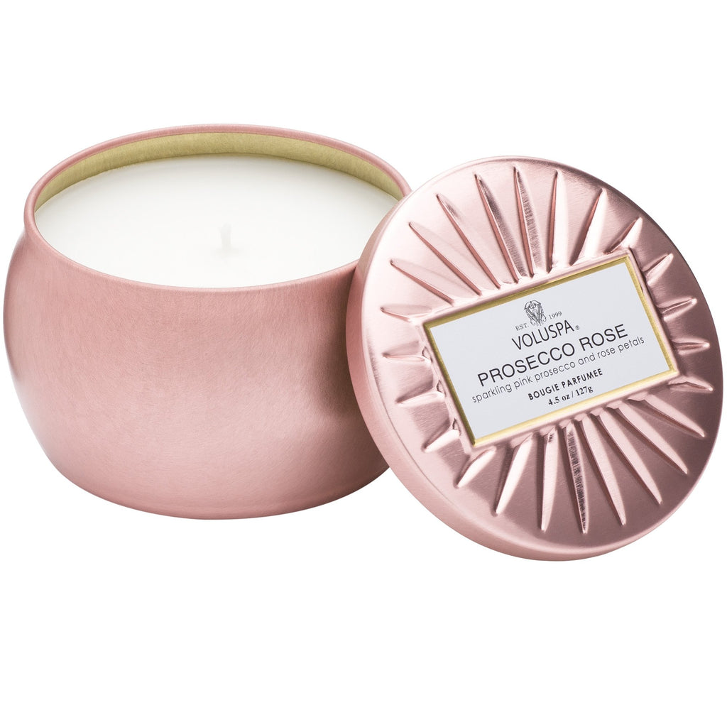 Petite Decorative Tin Candle in Prosecco Rose