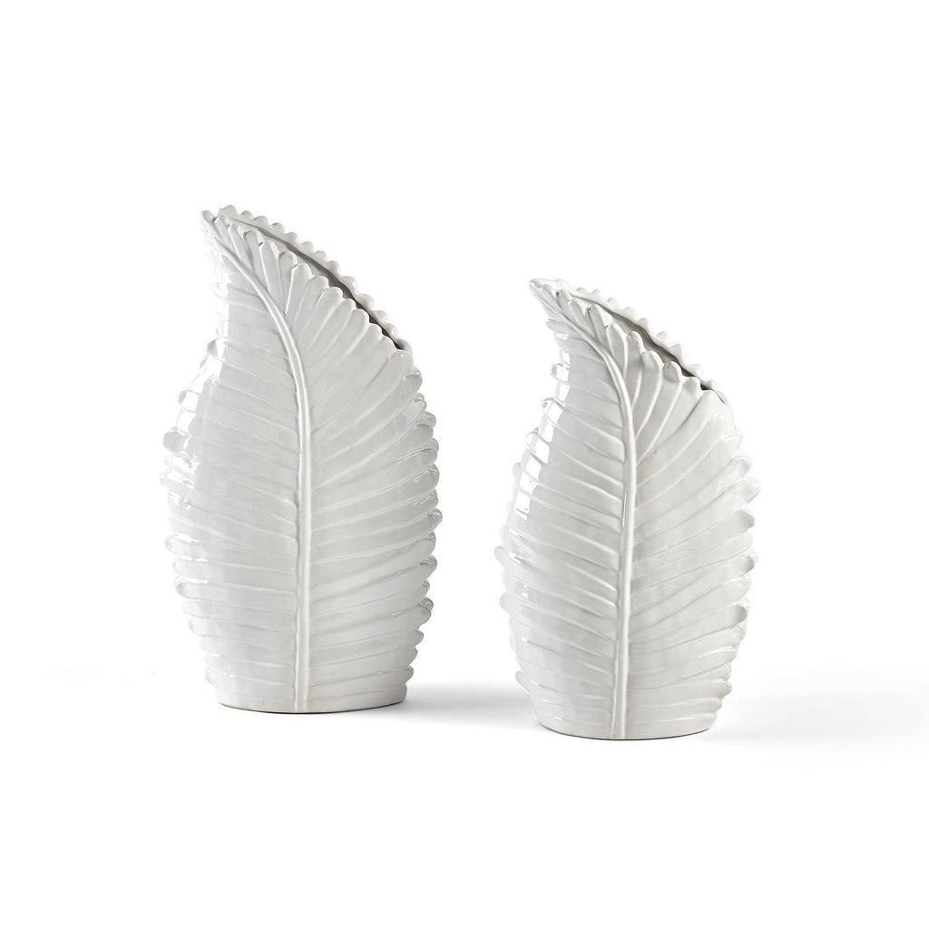 Palm Beach White Palm Leaf Vases, Set of 2