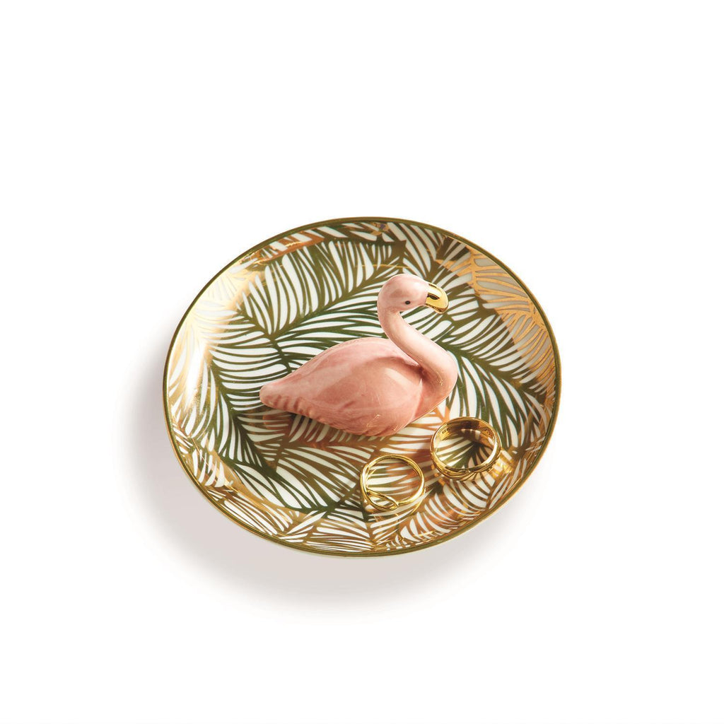 Flamingo Trinket Tray with Metallic Gold Pattern