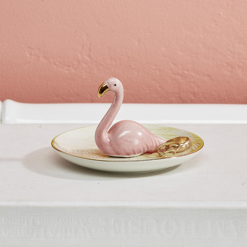 Flamingo Trinket Tray with Metallic Gold Pattern