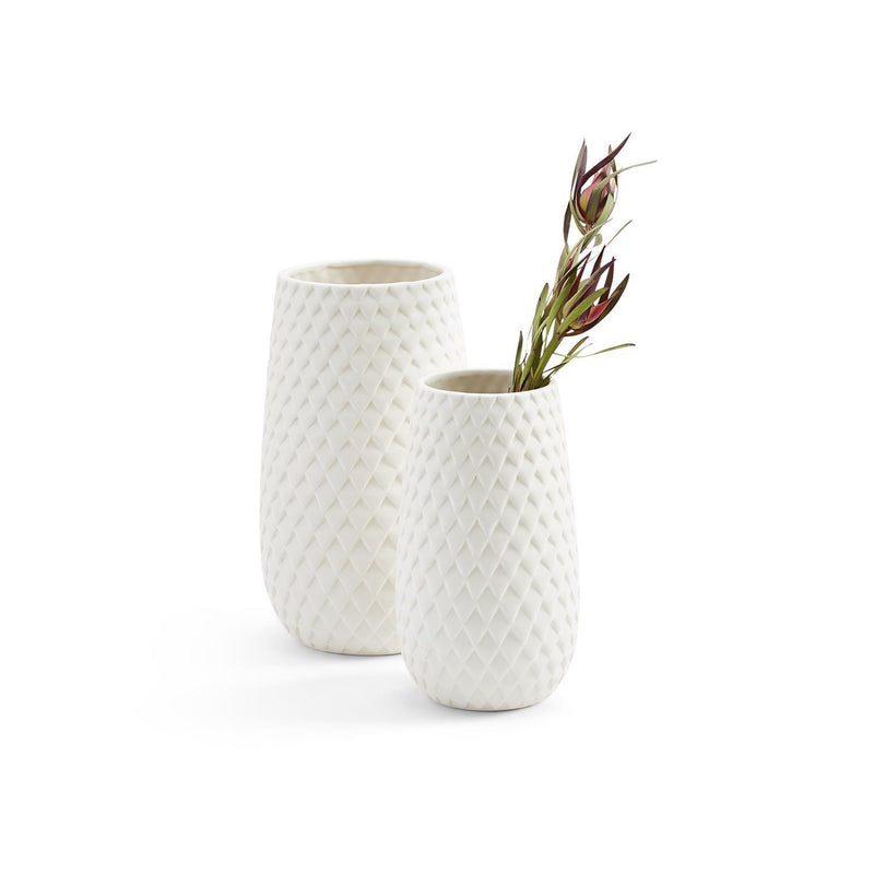 Diamond Weave White Vases, Set of 2