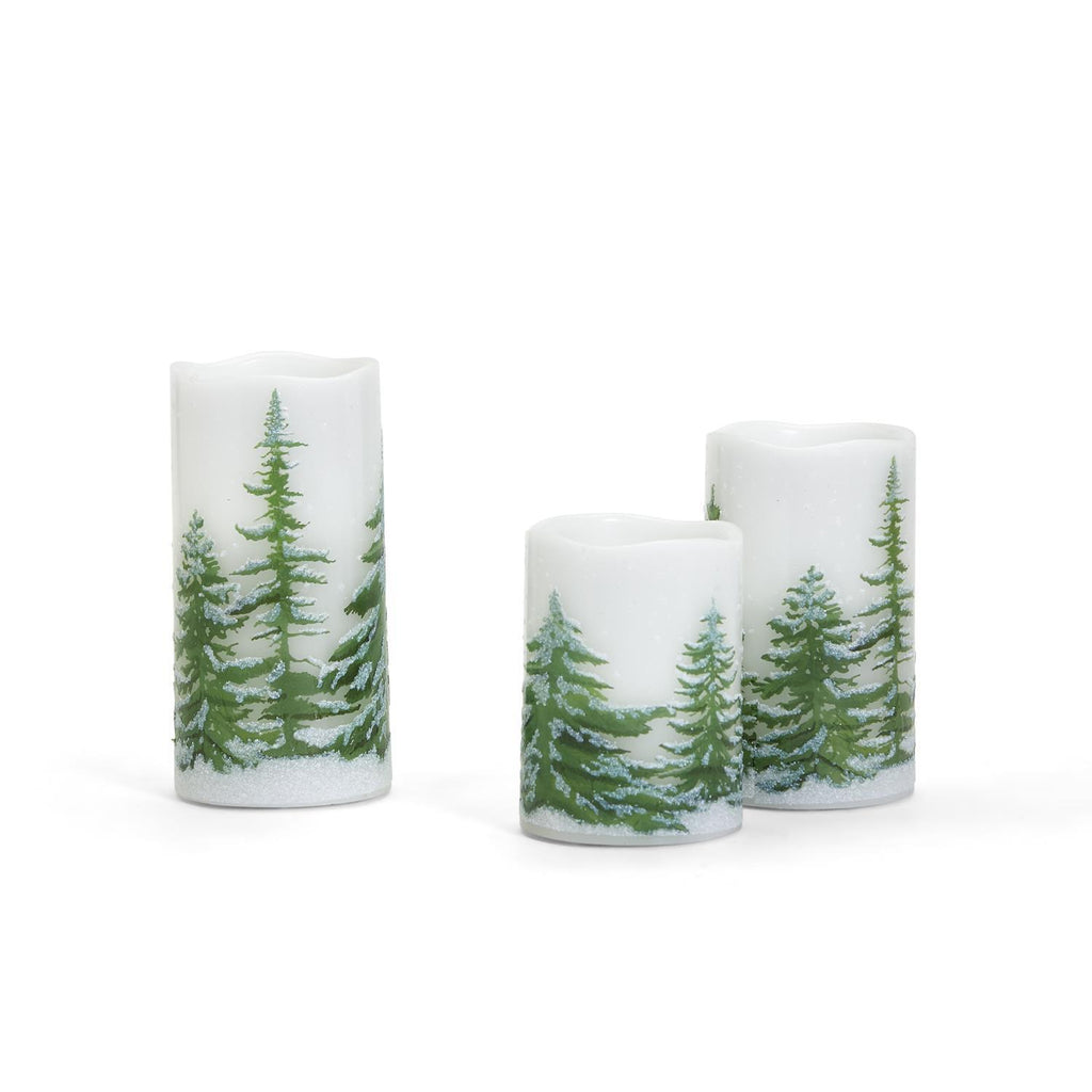 Decorative Evergreens Flameless Flickering LED Pillar Candles, Set of 3