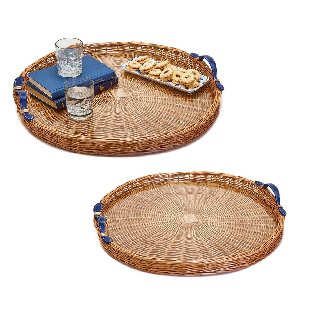 Round Hand-Crafted Wicker Trays, Set of 2