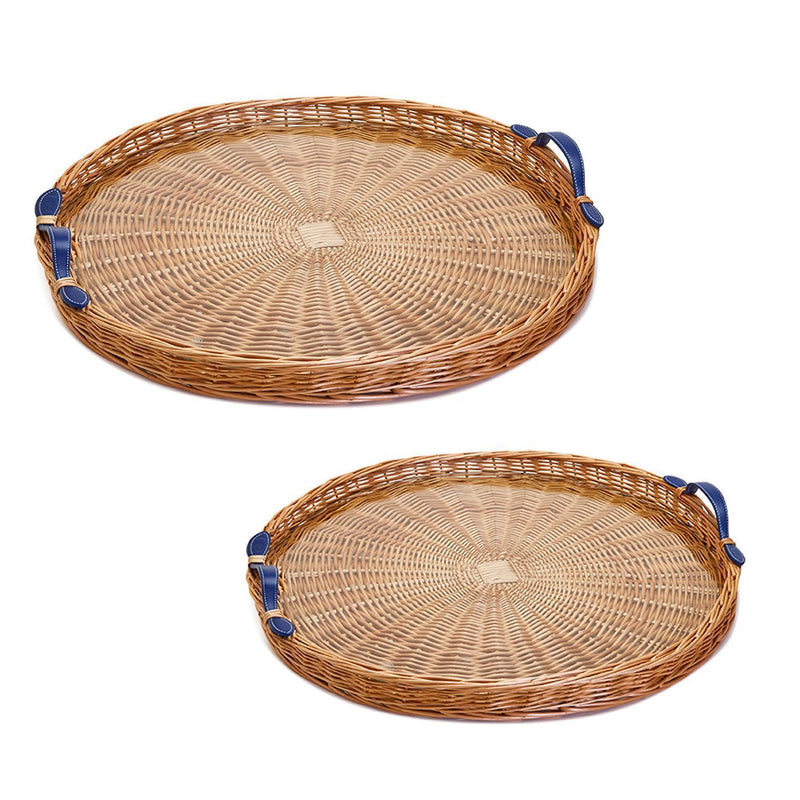 Round Hand-Crafted Wicker Trays, Set of 2