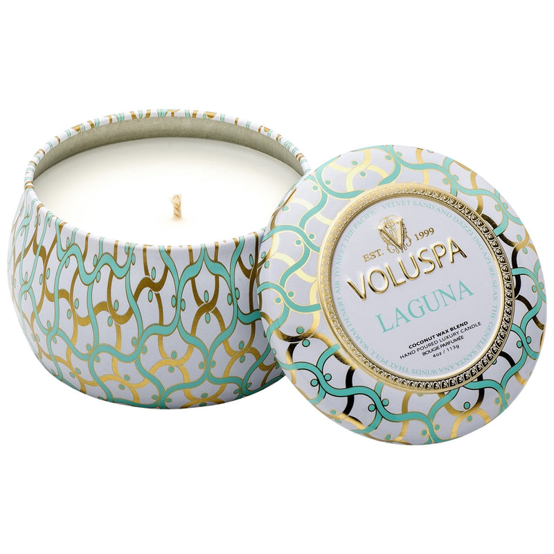 Petite Decorative Tin Candle in Laguna design by Voluspa