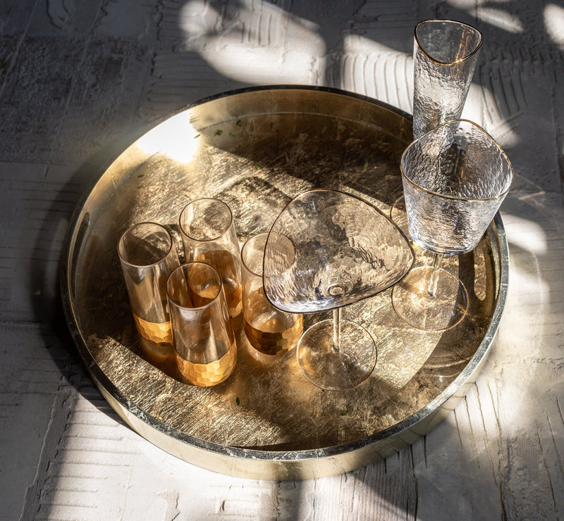 Round Antique Gold and Silver Serving Tray