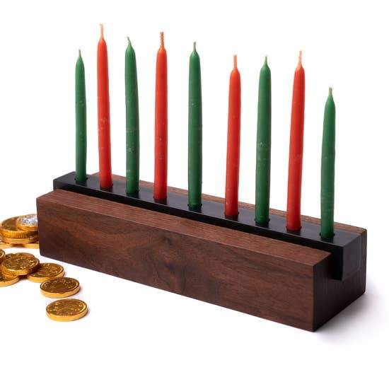 Menorah Modern Wood and Steel in Walnut