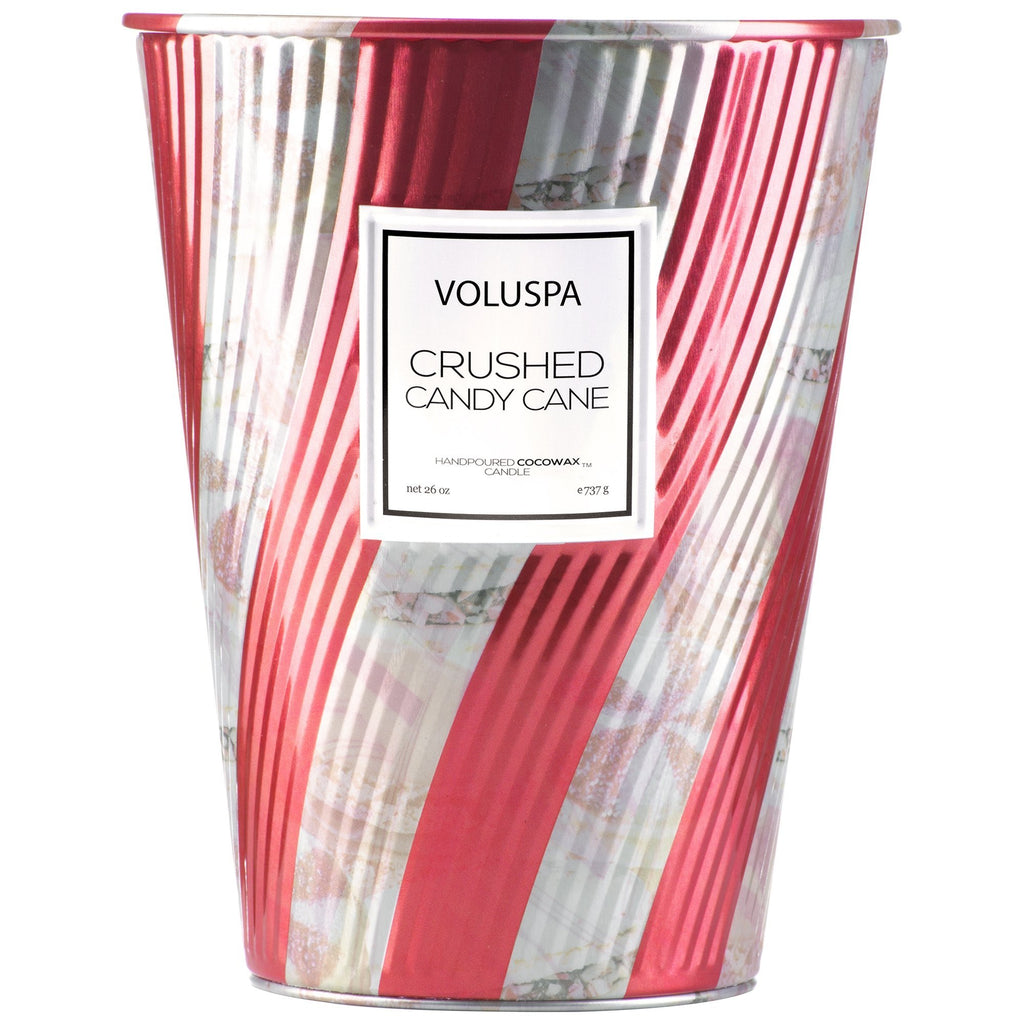 2 Wick Tin Table Candle in Crushed Candy Cane design by Voluspa