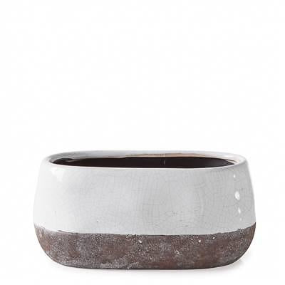 Corsica Ceramic Crackle 2 Tone Oval Pot Short in White