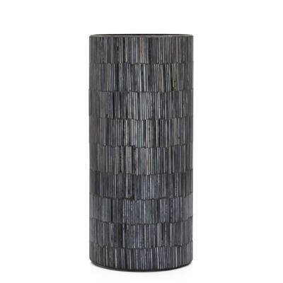 Bamboo Glass Mosaic 4 x 9"Cylinder Vase in Black