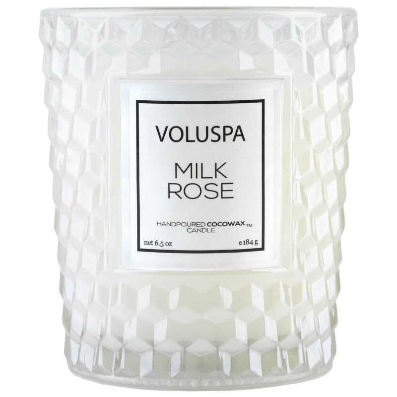 Classic Textured Glass Candle in Milk Rose design by Voluspa