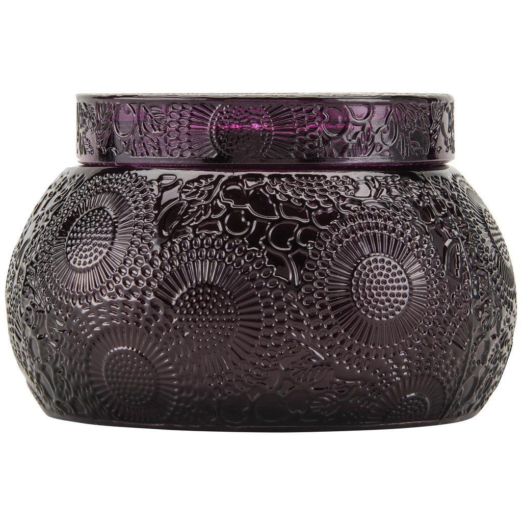 Chawan Bowl 2 Wick Embossed Glass Candle in Santiago Huckleberry design by Voluspa