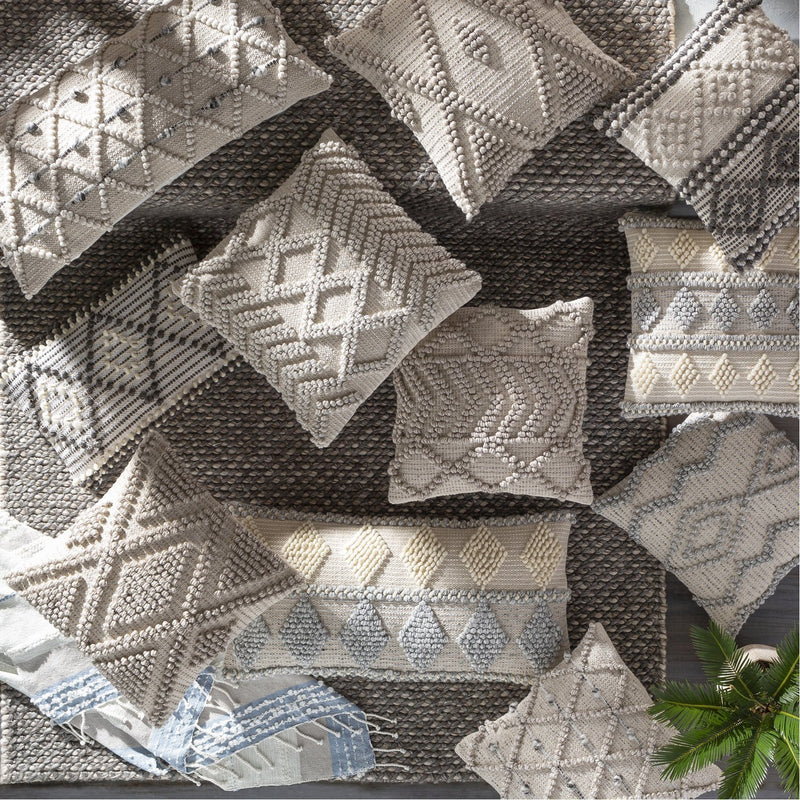 Anders ADR-006 Hand Woven Square Pillow Cream & Medium Gray by Surya