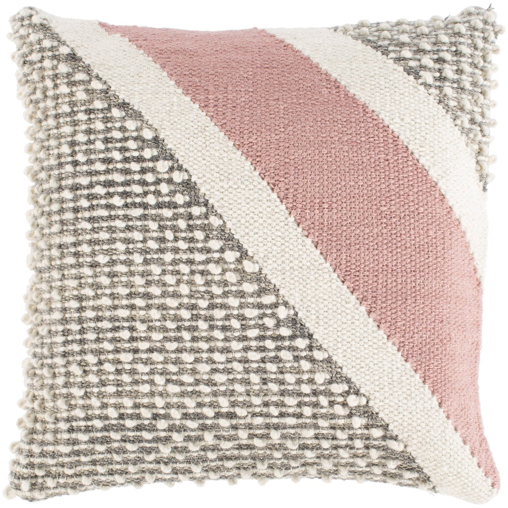 Amaretta Hand Woven Square Pillow Beige, Cream, Medium Gray, Rose