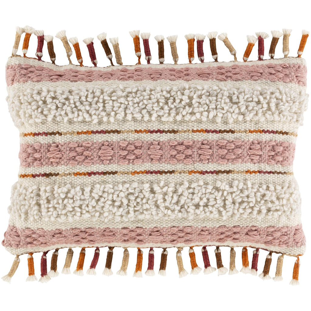 Amaretta AEO-002 Hand Woven Lumbar Pillow in Cream & Rose by Surya