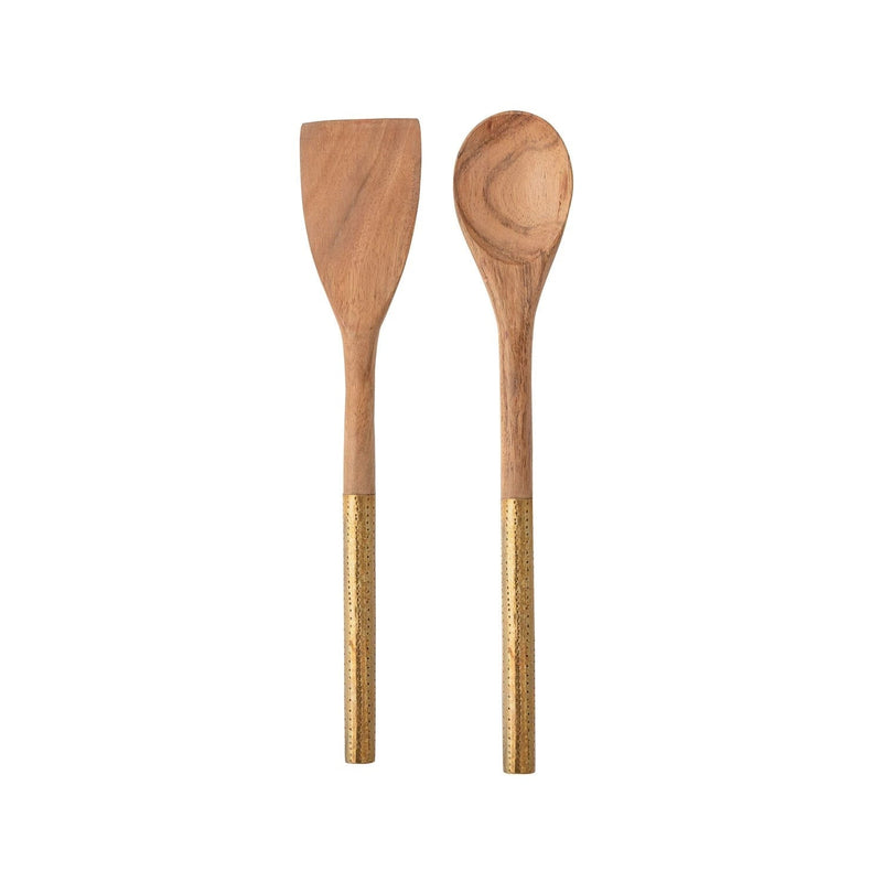 Wood Utensils with Brass Handles, Set of 2