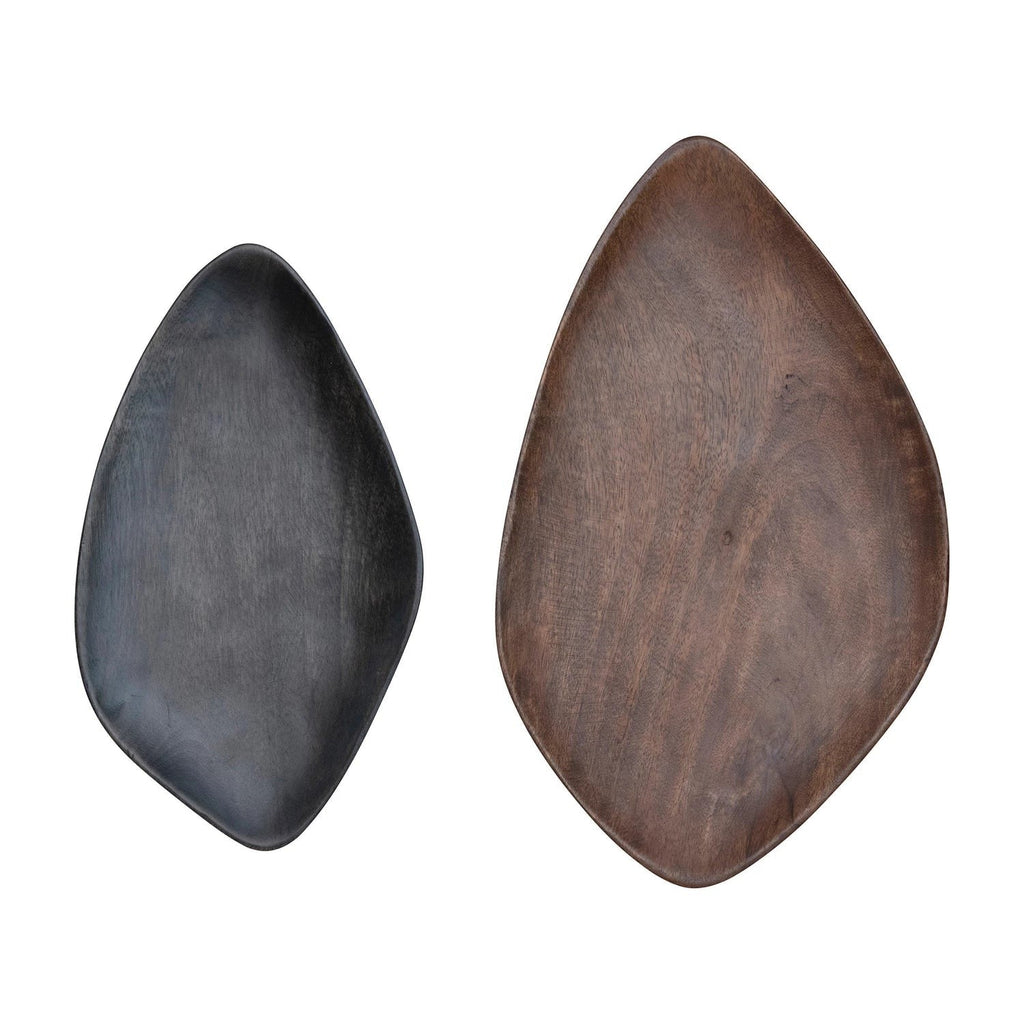 Mango Wood Organic Shaped Trays, Set of 2