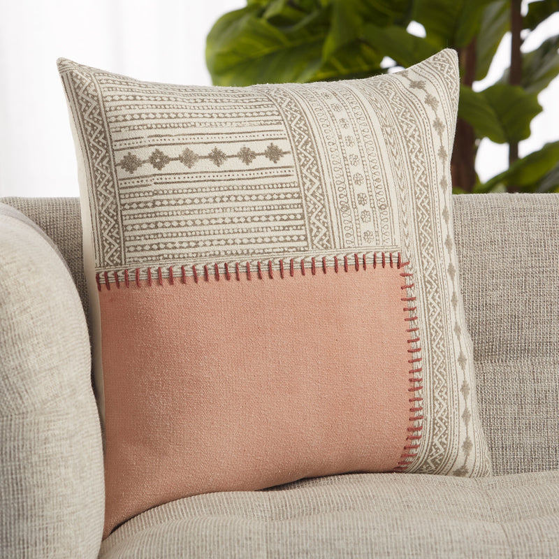 Ayami Tribal Pillow in Light Pink & Cream