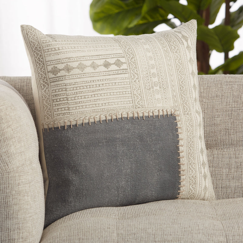 Ayami Tribal Pillow in Gray & Cream