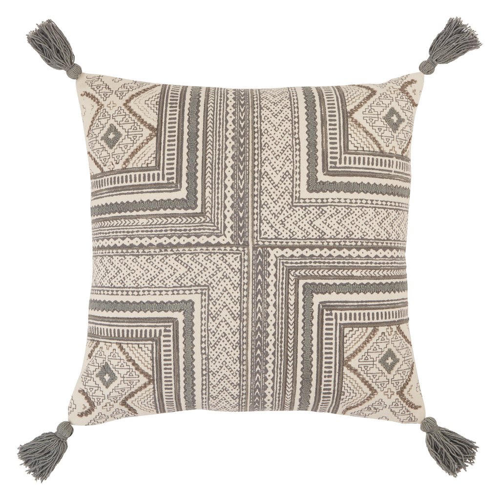 Saskia Tribal Pillow in Gray & Cream