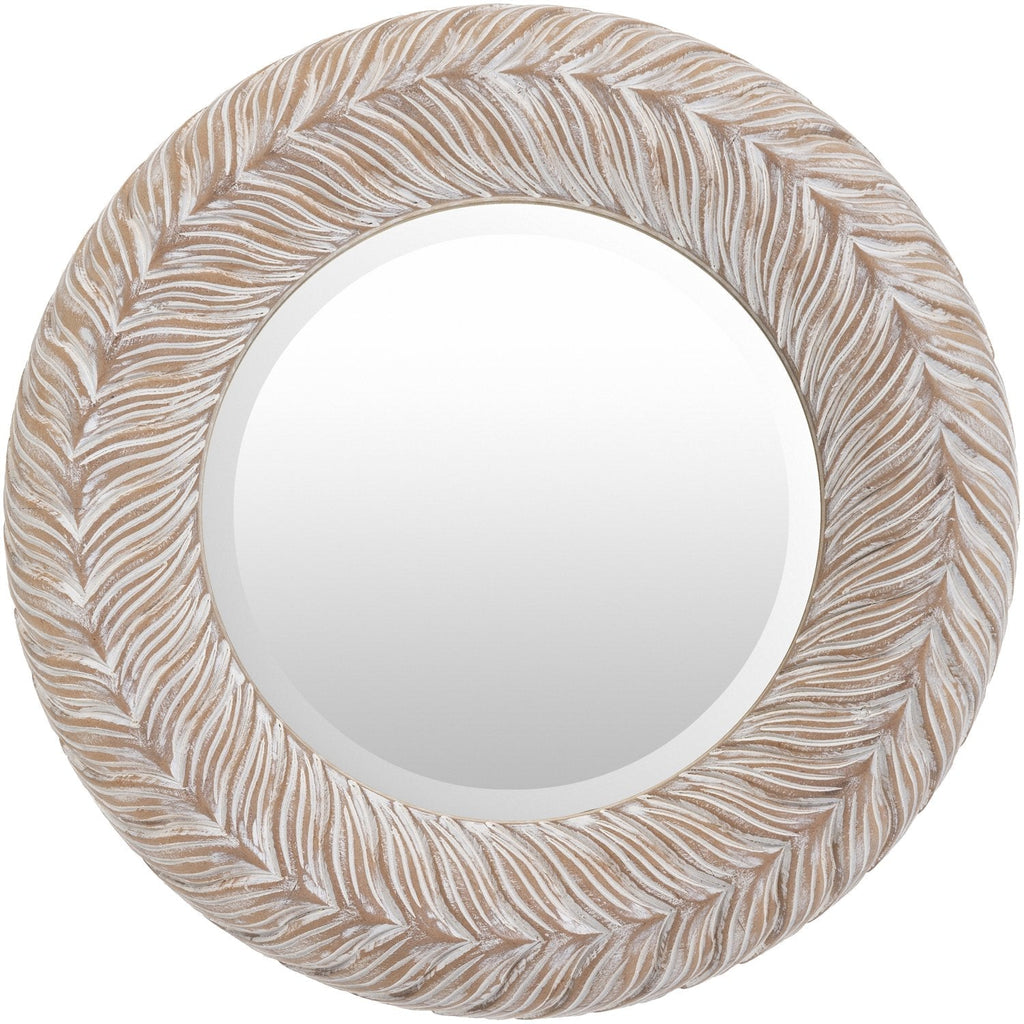 Tanu ANU-001 Round Mirror in Tan & White Washed by Surya