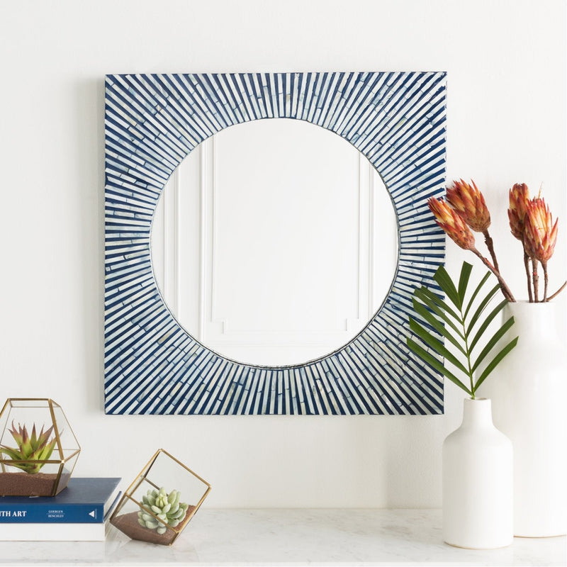 Avondale AVD-001 Square Mirror in Blue and Ivory by Surya