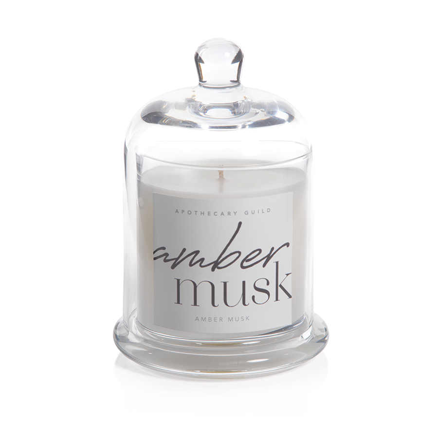 Amber Musk Scented Candle Jar with Glass Dome