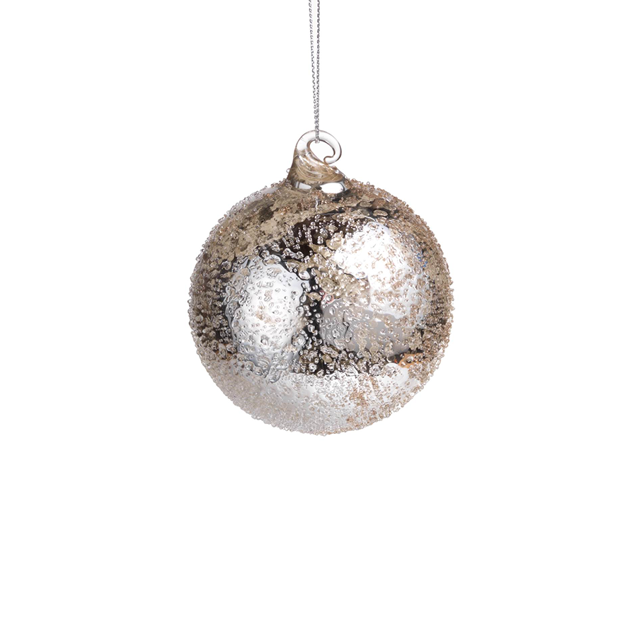 Antique Round Silver Glass Ornaments (Set of 6)