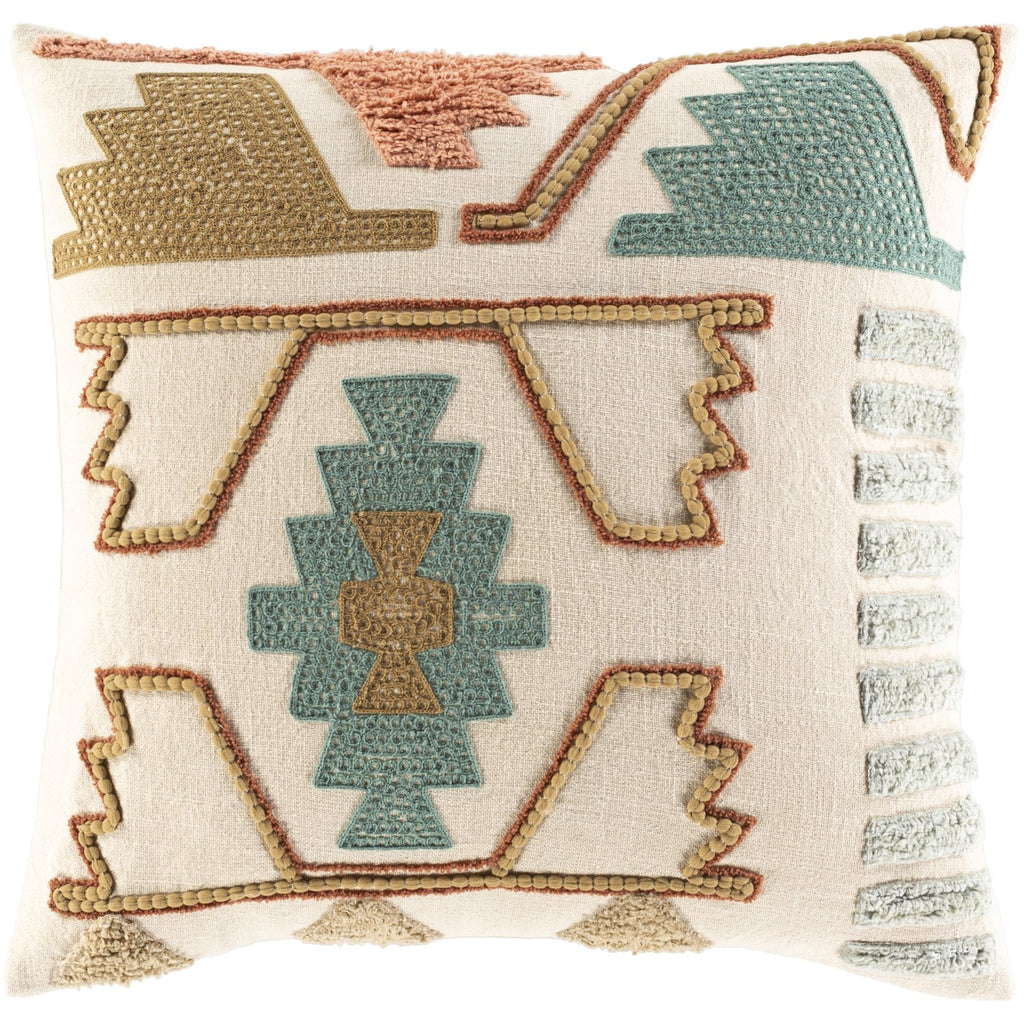 Bisbee II BIB-001 Knitted Square Pillow Beige & Teal by Surya