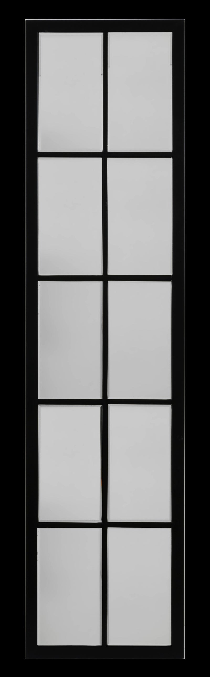 Linear Metal Grid Mirror with Paned Beveled Glass