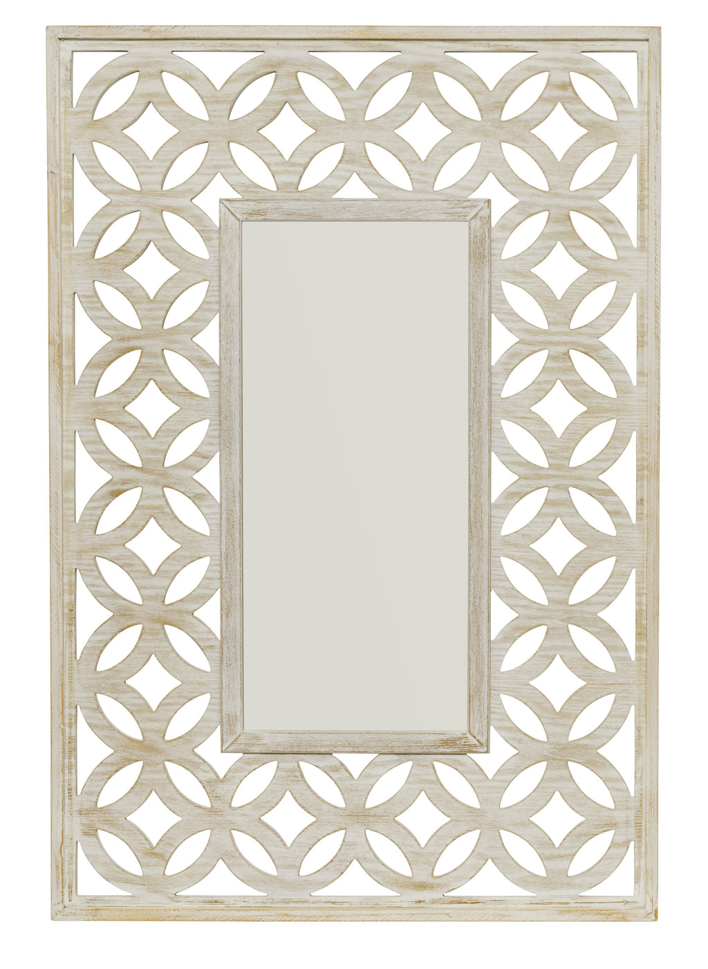 White Wash Lattice Beveled Mirror