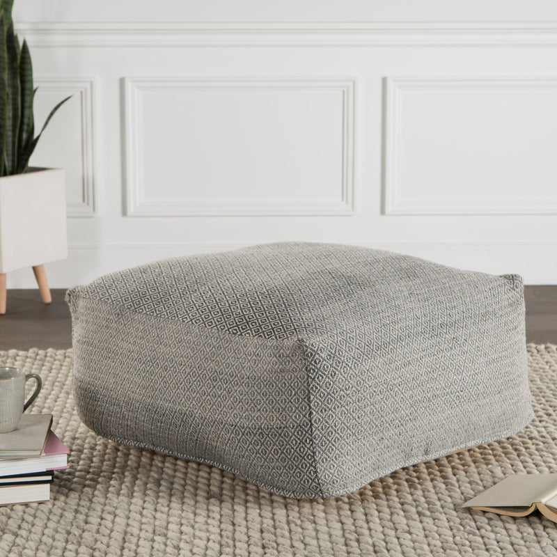 Jericho Trellis Gray & White Pouf